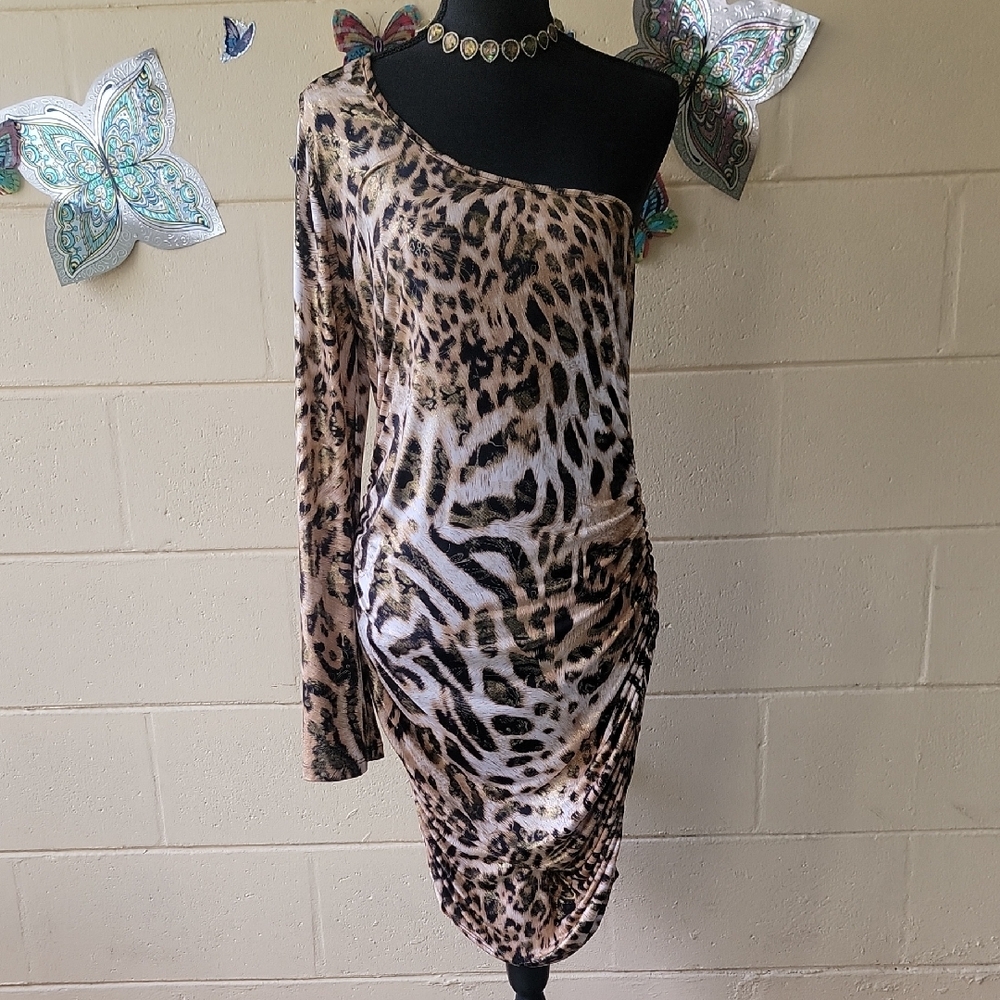 Leopard Print One-Shoulder Dress